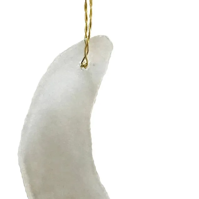 Fused Ornament - Crescent Moon, Clear - Approximately 2" x 4"