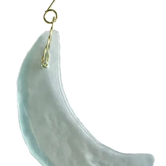 Fused Ornament - Crescent Moon, Pale Blue - Approximately 2" x 4"