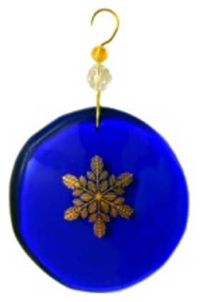 Ornament - Gold Snowflakes (assorted), one size: 2" - 4" - Blue glass