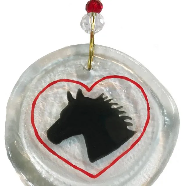 Ornament - Horse & Heart, one size: 2" - 4" - Clear glass