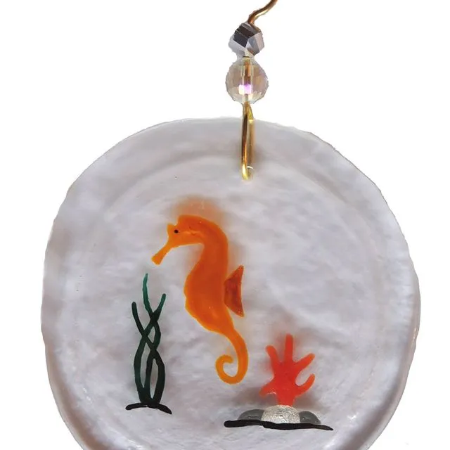 Ornament - Sea Horse Coral, one size: 2" - 4" - Clear glass