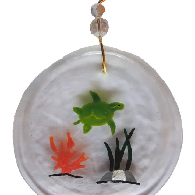Ornament - Sea Turtle Coral, one size: 2" - 4" - Clear glass