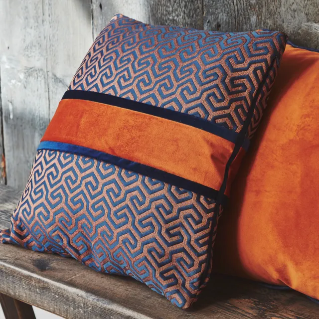 Square Patterns Indoor Cushion Orange and Navy Patterns