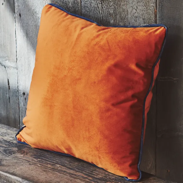 Orange Velvet Cushion With Blue Pipe Cover Only