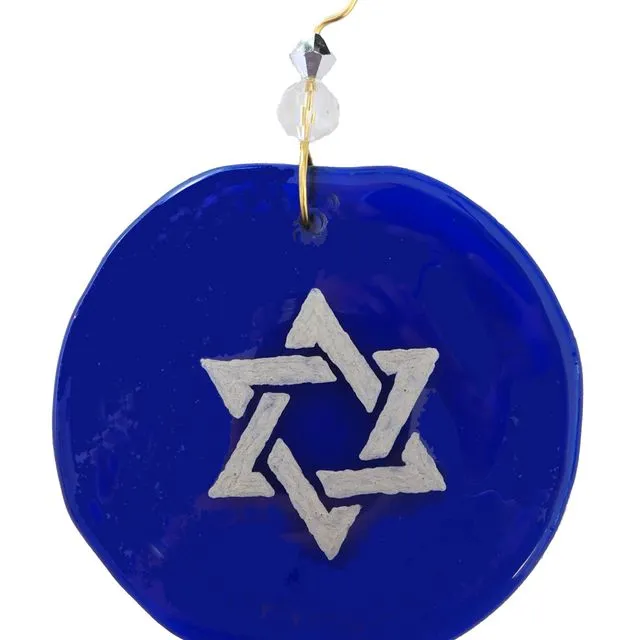 Ornament - Silver Jewish Star, one size: 2" - 4" - Blue glass