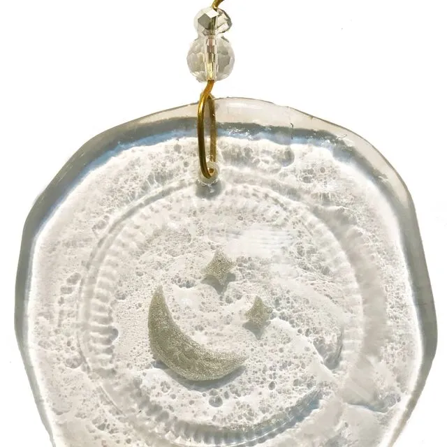 Ornament - Silver Moon, one size: 2" - 4" - Clear glass