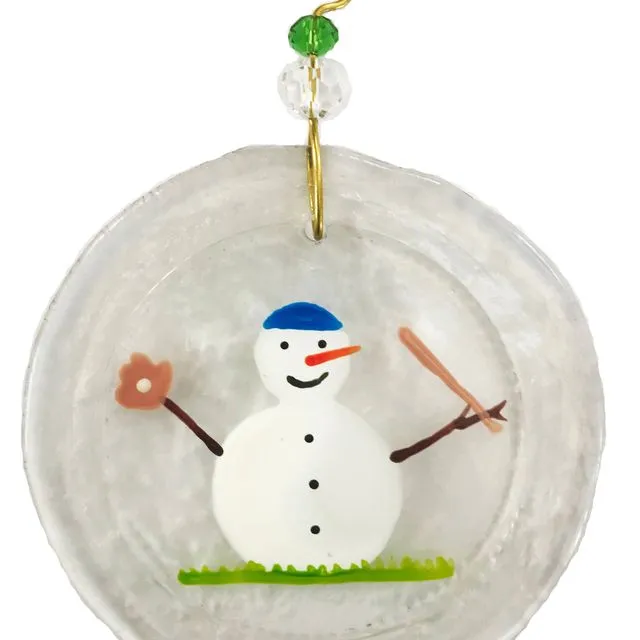 Ornament - Snowman Baseball, one size: 2" - 4" - Clear glass