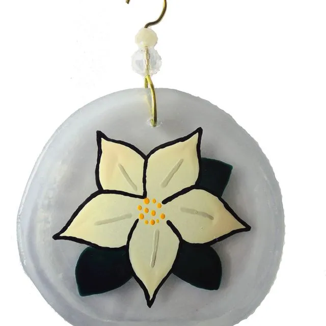 Ornament - White Poinsettia, one size: 2" - 4" - Clear glass