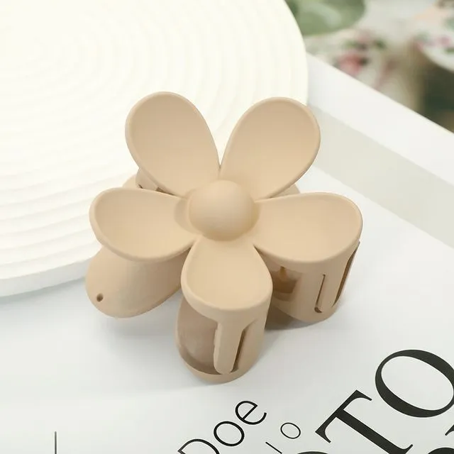 Solid Color Flower Shaped Claw Clip-Apricot