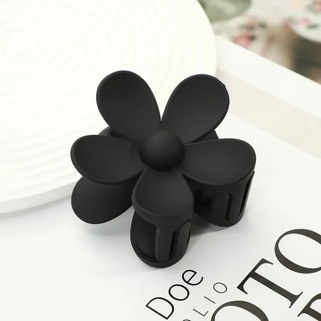 Solid Color Flower Shaped Claw Clip-BLACK