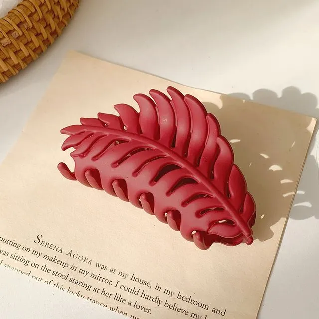 Leaf Shape Matte Hair Claw Clip-WINE RED