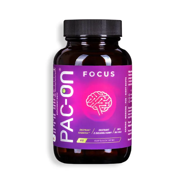 AronPharma - PAC-On Focus | Energy Brain Supplement for Focus, Concentration &amp; Cognitive Function | 60 Capsules with VitaminB6 and B12