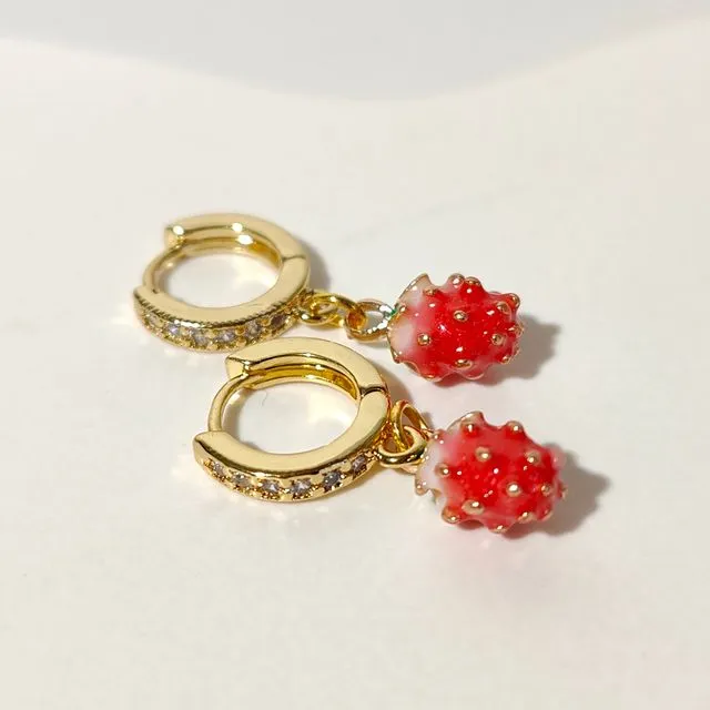 Strawberry earrings |Crystal Hoop Huggie Earrings