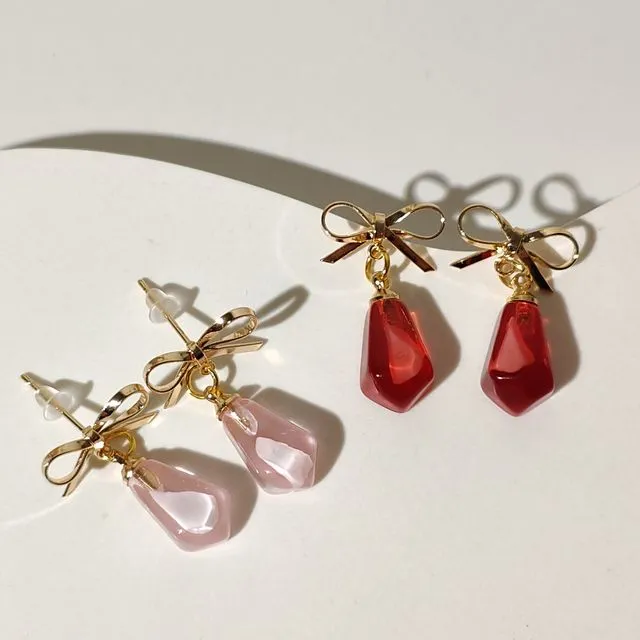 Pomegranate seed with bow stud earrings