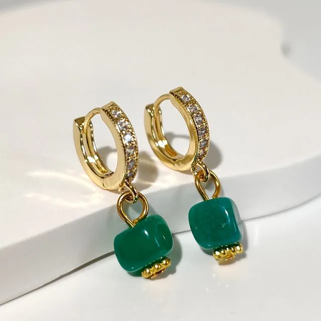 Green aventurine crystal with crystal 18k gold plated hoop