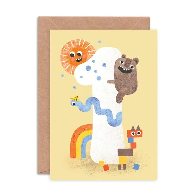 Age One Crazy Critters Greeting Card