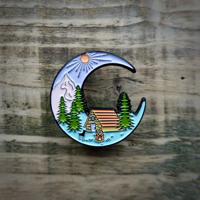 Adventure Moon Enamel Mountains Pin Badge | With Kraft Card