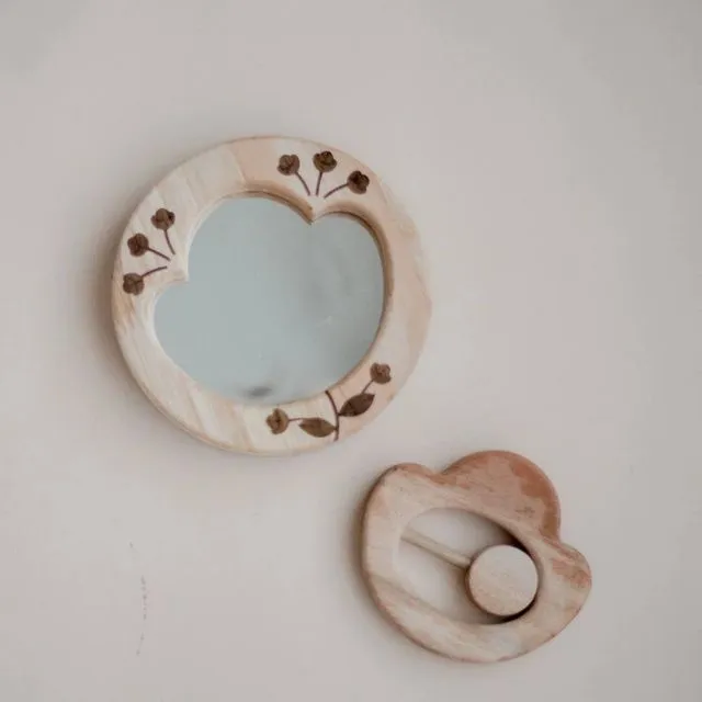 Flower Rattle and Baby Mirror Set