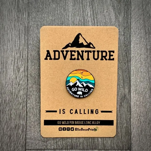 Go Wild Enamel Mountains Pin Badge | With Kraft Card