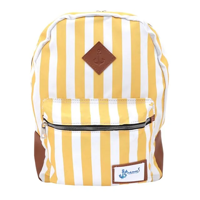 Biggdesign Yellow Striped Backpack, Adjustable Strap Lightweight Duffel Bag, Zippered Front Pocket, 41cm