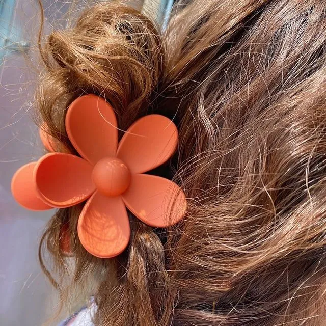 Solid Flower Shape Hair Claw Clip-ORANGE