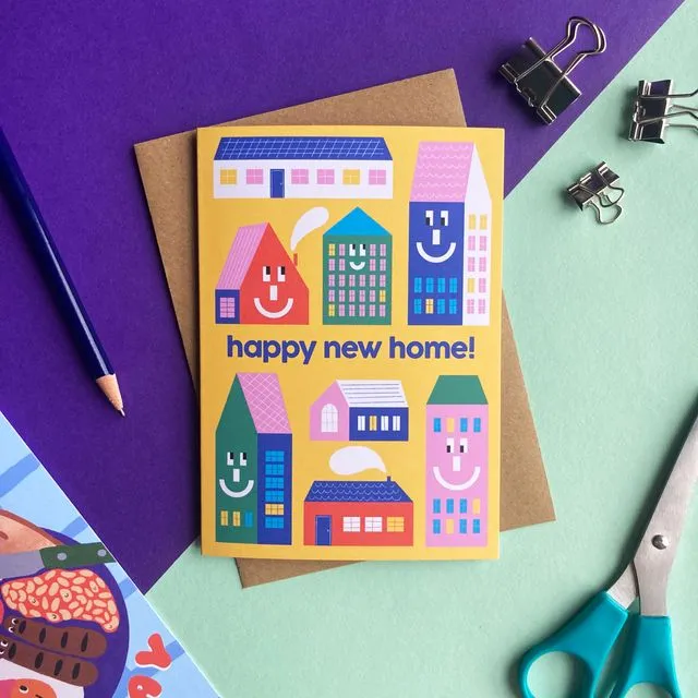 Happy New Home card, House people, A6 Eco-friendly, House Warming Greeting Card