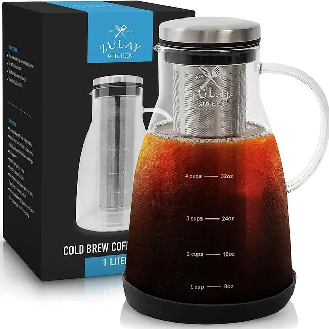 Cold Brew Coffee Maker with Shock-Resistant Glass Carafe 1 L