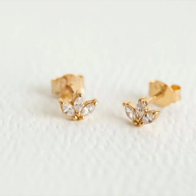Sparkly Marquise Fan Stud Earrings - Gold