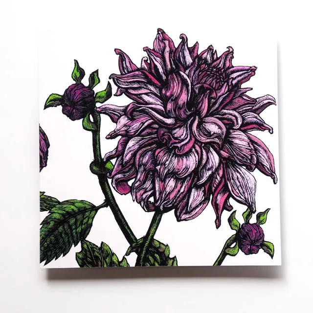 Dahlia Blank Floral Greeting Card, Pack of 5