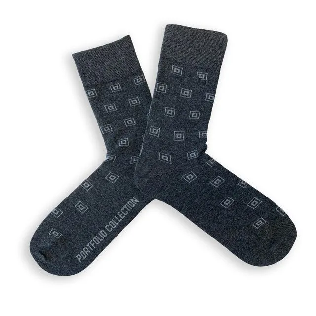 Charcoal Grey Bamboo Socks with Small Square, Unisex