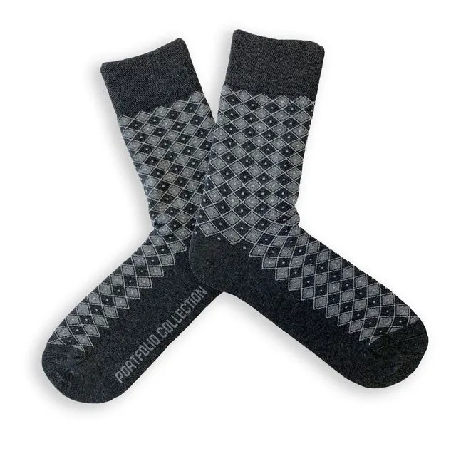 Charcoal Grey Bamboo Socks with Diamond Pattern, Unisex