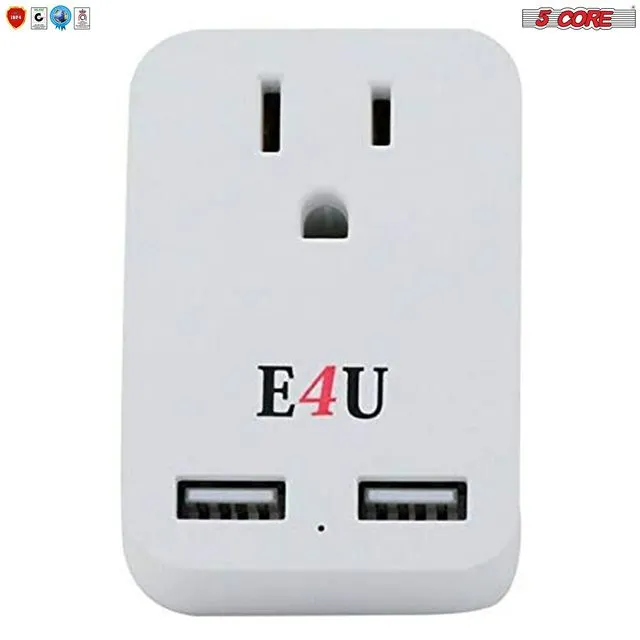 5Core 2 Pieces In Wall 2 USB 1 Outlet Type C Adapter 2.4A USB Fast Charger ETL Approved 2U1O-C-2