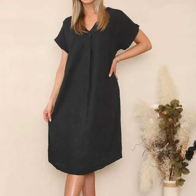 2350 - Black front pleat lightweight dress