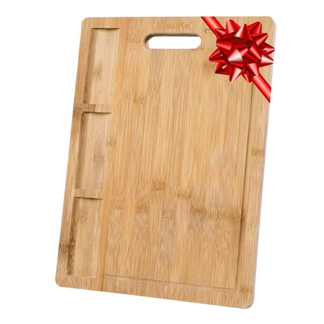Bamboo Cutting Board Large 17x12" - Wood Chopping Board with Juice Groove and Built-In Compartments - Wooden Cutting Boards for Kitchen