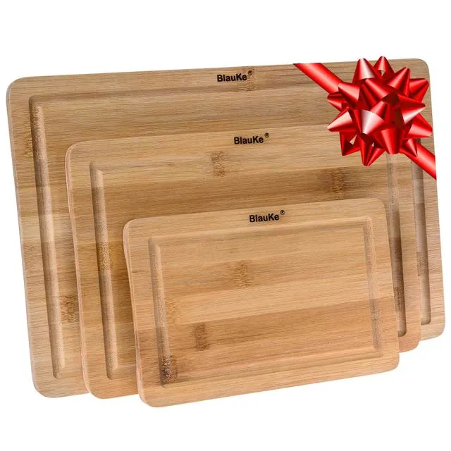 Bamboo Cutting Board Set of 3 | Wood Cutting Board for Meat Cheese Vegetables | Wooden Cutting Boards for Kitchen | Wood Serving Tray with Juice Groove | Chopping Board, Butcher Block