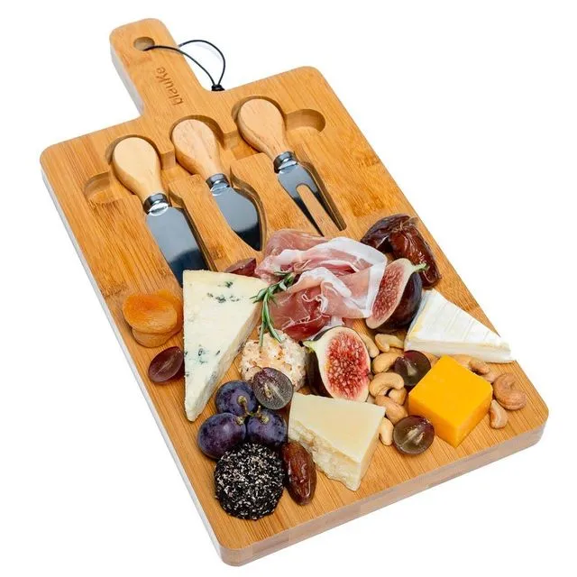 Bamboo Cheese Board and Knife Set 16x8" | Charcuterie Board