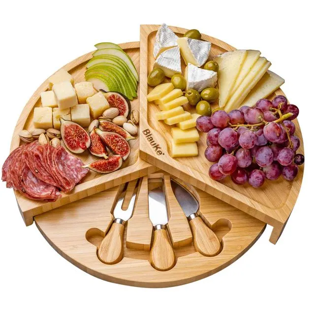 14 Inch Swiveling Bamboo Cheese Board and Knife Set