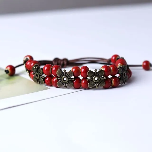 Four-Leaf Clover Bead Bracelet-RED