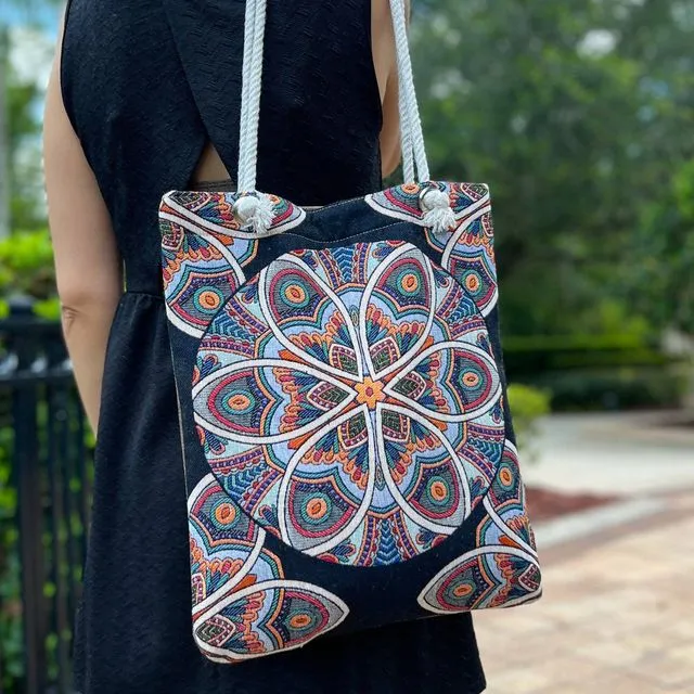 Tapestry Style Shoulder Bag, Fabric Beach Bag, Tote Bag