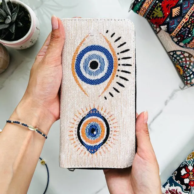 Evil Eye Wallet, Woven Fabric Wallet for Women, Boho Walllet