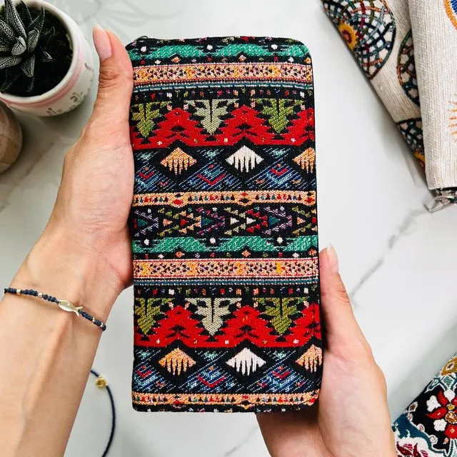Woven Fabric Wallet for Women, Handmade Boho Wallet Women, Rug Design