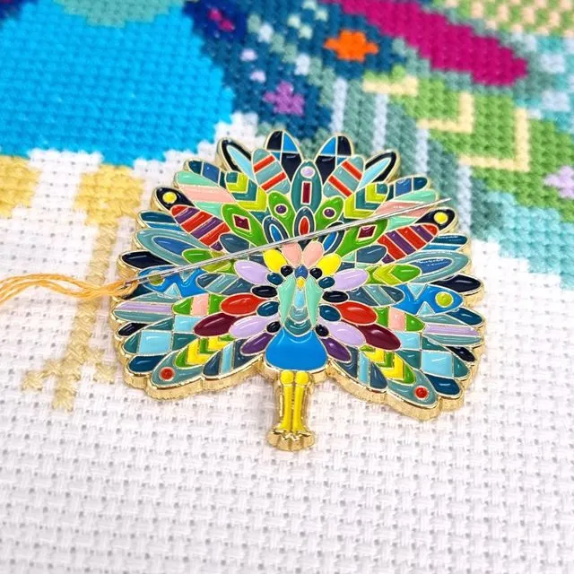Mandala Peacock Needle Minder for Cross Stitch, Embroidery & Sewing