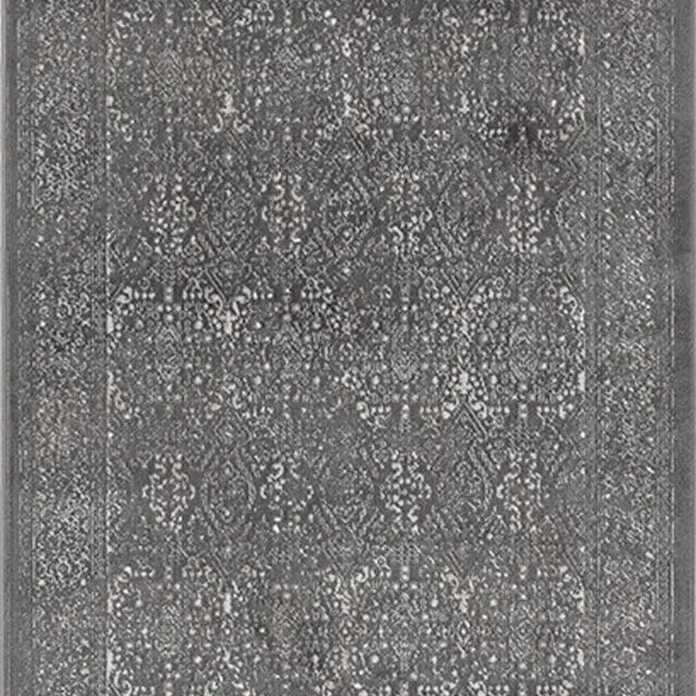 Dalma Charcoal Grey And Ivory Traditional Distressed Runner Rug