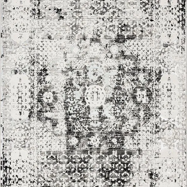 Imran Black Grey And Ivory Traditional Distressed Rug