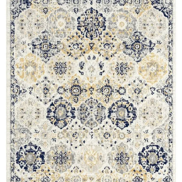 Priscilla Yellow and Navy Blue Floral Transitional Rug