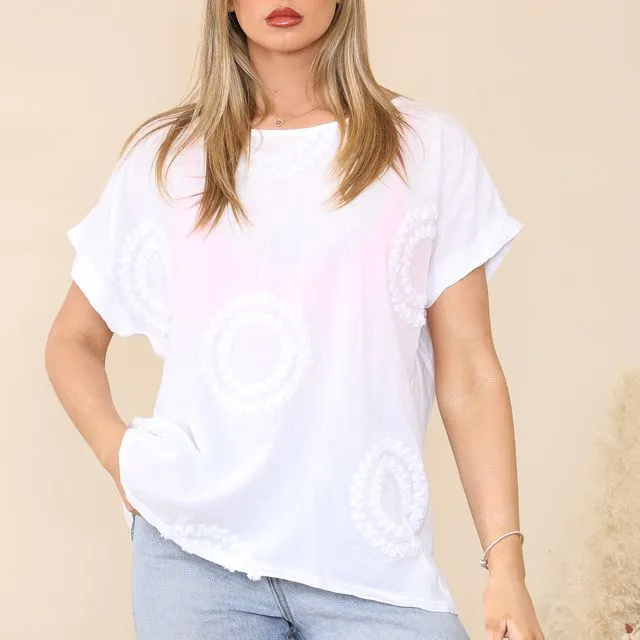 90057 EMBROIDERY - White embroidered pattern t-shirt