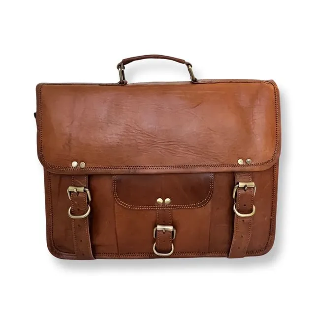 Leather briefcase with textile lining 38 cm Brown NILA LL004