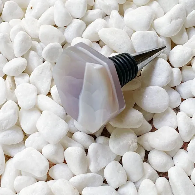 Another Class Hexagon Stone Wine Stopper By Young, Gray Agate