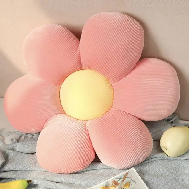 Colorful Flower Plush Pillow Cushion - Pink Yellow