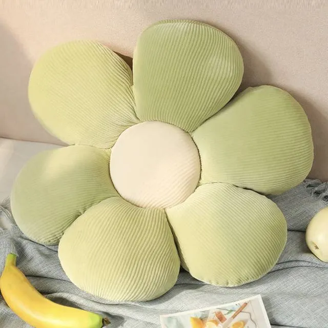 Colorful Flower Plush Pillow Cushion - Green White